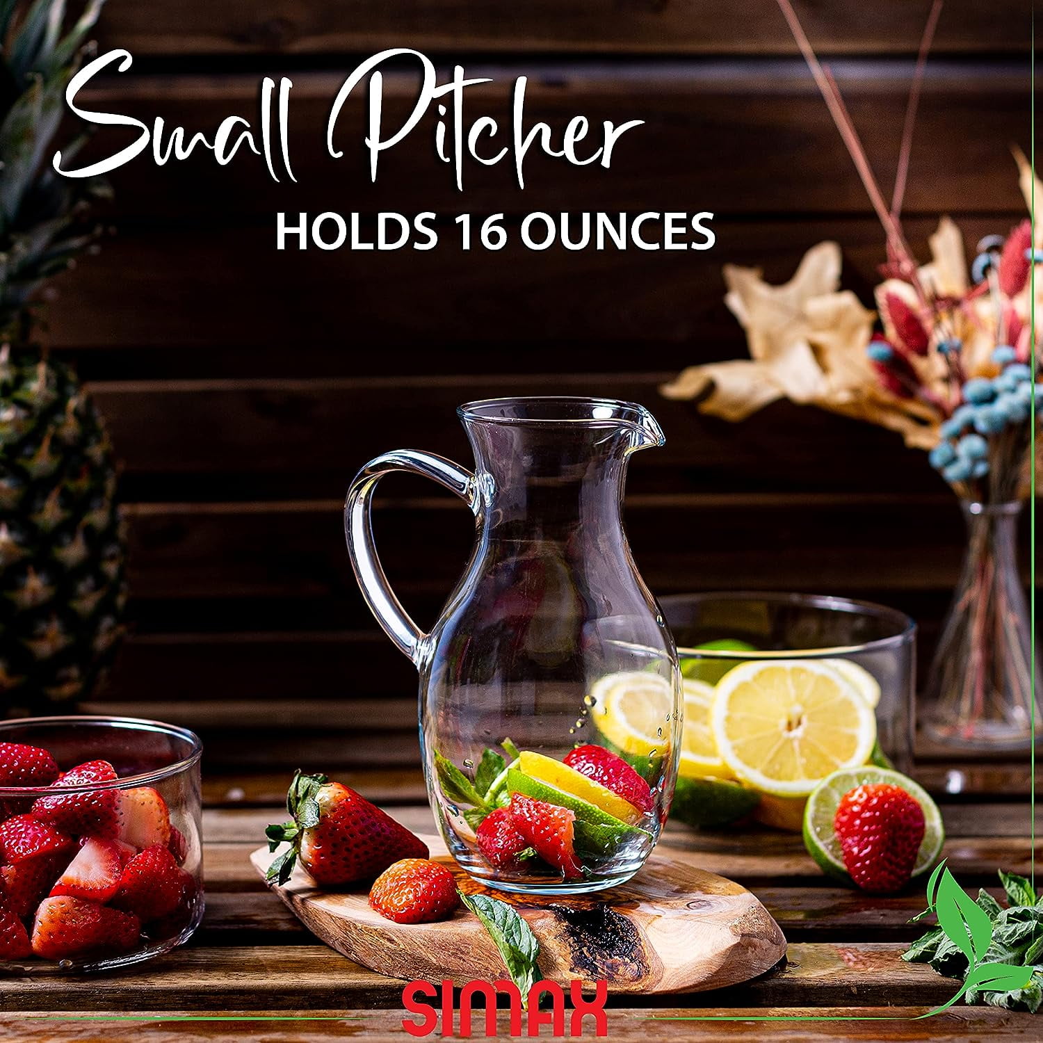 SIMAX Glass Pitcher Borosilicate Glass with Spout and Large Handle, 16 Oz.