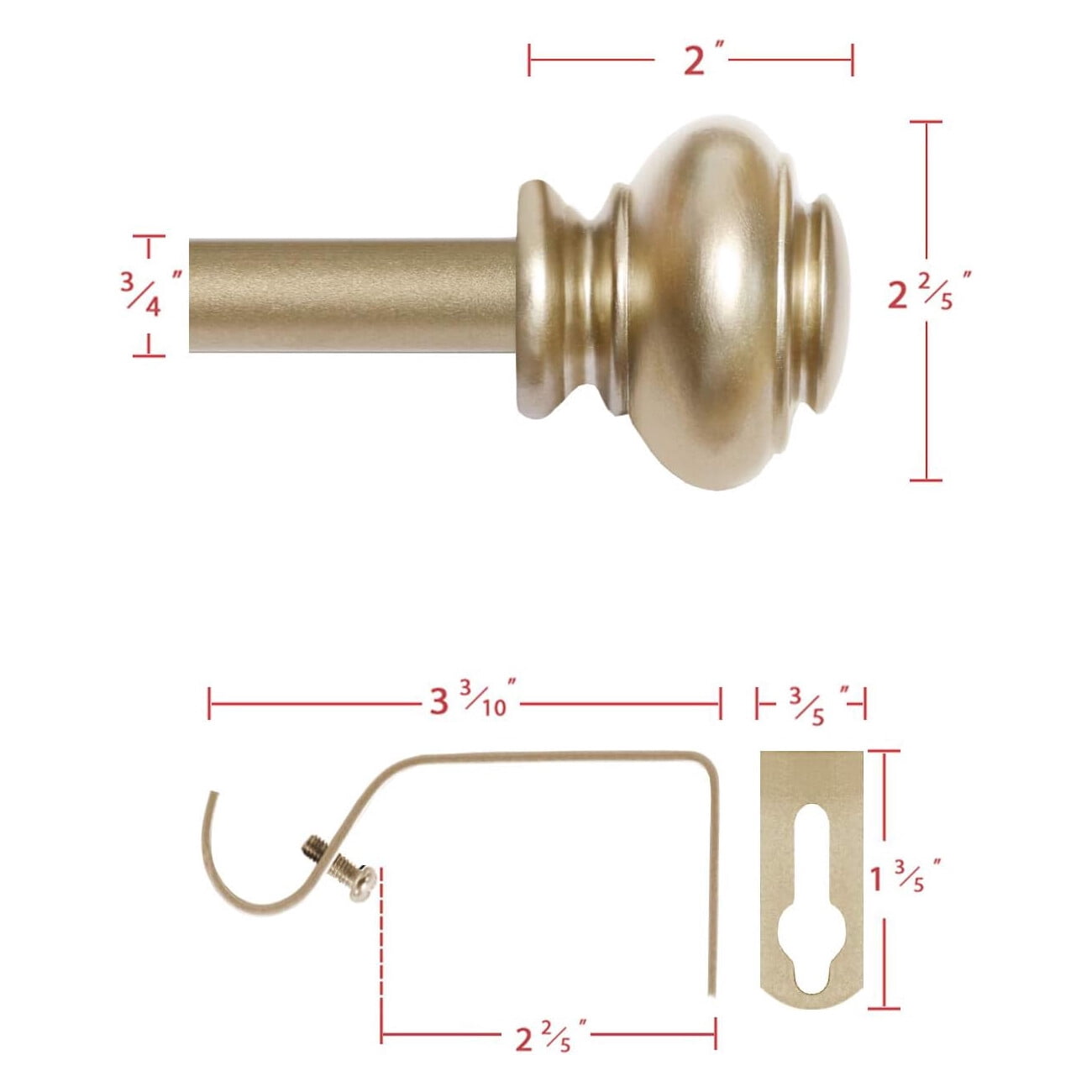 H.VERSAILTEX Window Curtain Rod Set 48 - 84" 3/4 Inch Diameter Small Curtain Rod Set with Gold Finishing
