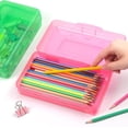 thumbnail image 5 of Djiypn 2 Pack Clear Pencil Box, Large Plastic Pencil Case Crayon Box, Colored Hard Pencil Case Organizer, Maker Organizer with Lid, Small Art Craft Storage Containers Pen Box-Pink, 5 of 7