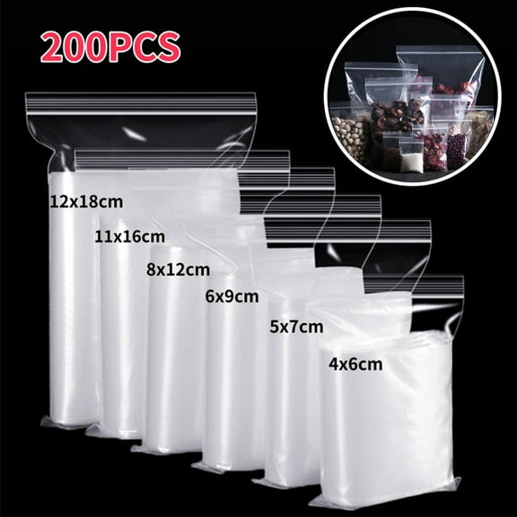 100/200PCS Transparent Zip Bags Food Jewelry Vacuum Storage Bag Plastic Thicken Reclosable Poly Bag Kitchen Organization Package