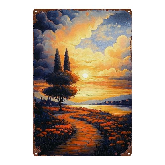One "Sunset on the Path to Tranquility" art piece, suitable for bathrooms, men's private spaces, bedrooms, gardens, home offices, and kitchen dcor. A unique gift idea - 8x12 inches (20x30 cm).
