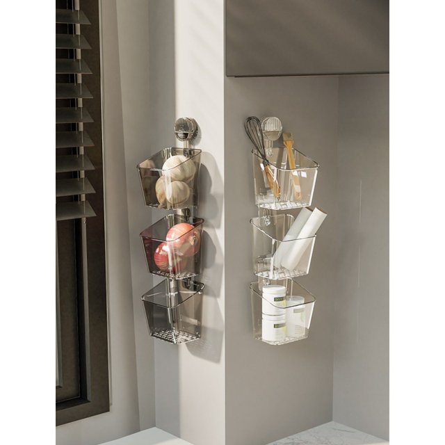 Cesta de almacenamiento para cebolletas, jengibre y ajo, rejilla de almacenamiento con ventosas, artefacto de almacenamiento para montaje en pared de cocina, cesta colgante pequeña sin perforaciones
