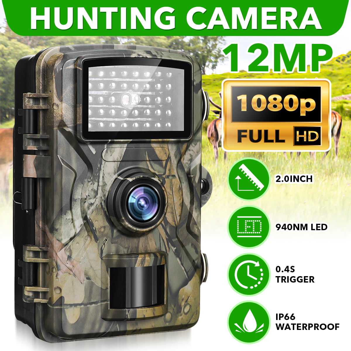 Wildlife Trail Camera 12MP 1080P FHD Infrared Hunting Game Deer Video Cam M5L6 