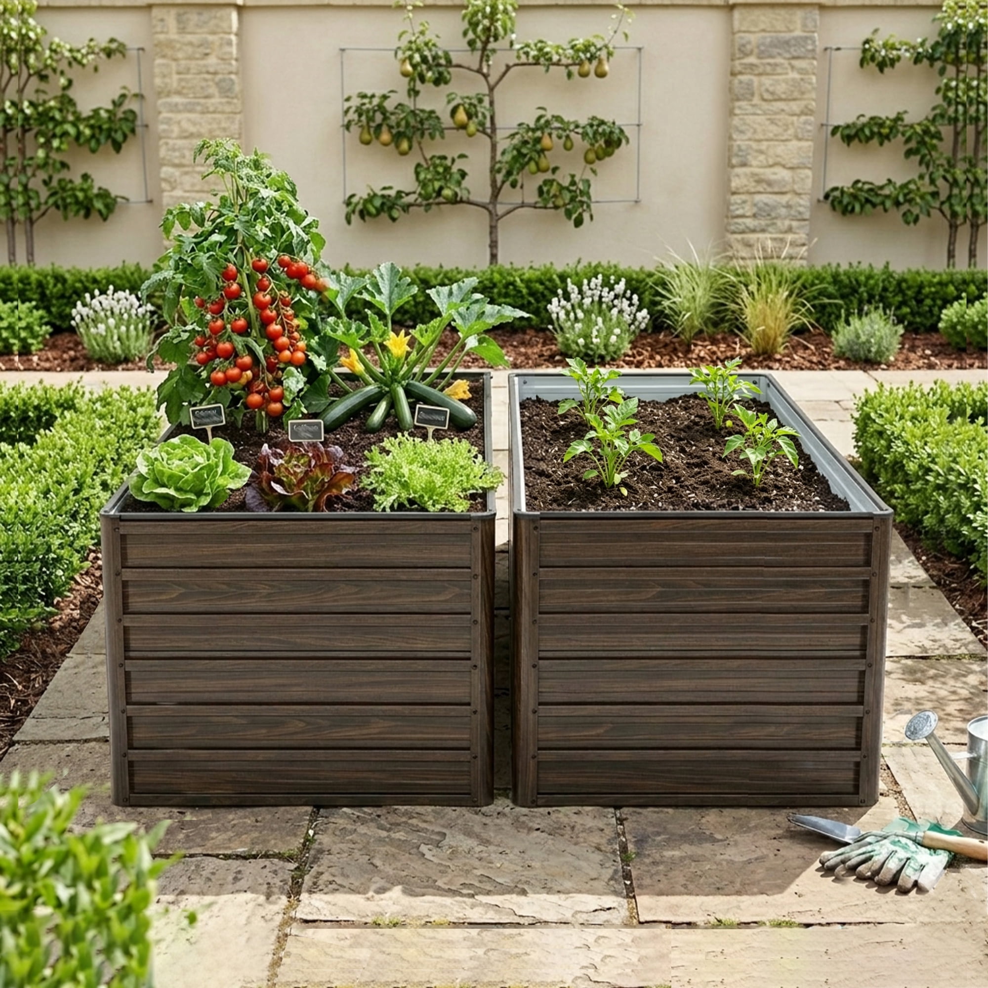 Leumius 2-Pack 6x3x2 FT Metal Raised Garden Beds, Reinforced Rustproof Colored Steel Planter Boxes for Vegetables, Flowers, Herbs and Succulents Walnut