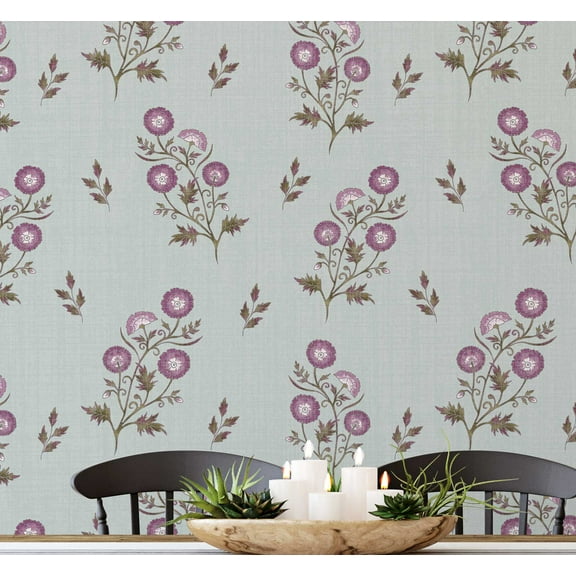 S4Sassy Botanical Wallpaper - Asian Style Walls Covering, 25 x 120 Self-Adhesive Vinyl Wall Paper, Decorative Wallwrap, Easy DIY Wall Covering For Bedroom, Living Room, Living Spaces - Purple