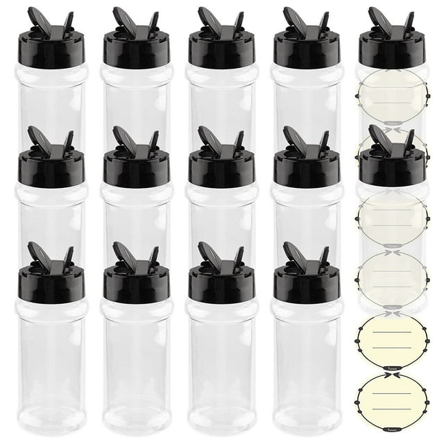 Tarros de especias TUZAZO de plástico de 90 ml con tapa para coctelera, 14 unidades, transparentes