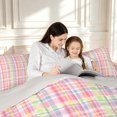 thumbnail image 4 of Manfei Geometric Check Twin Comforter Sets,Classic Checkered Themed Bedding Set,Pink Green,Light Gray Reversible,2pcs,1 Comforter and 1 Pillowcase,2pcs,1 Comforter and 1 Pillowcase, 4 of 7