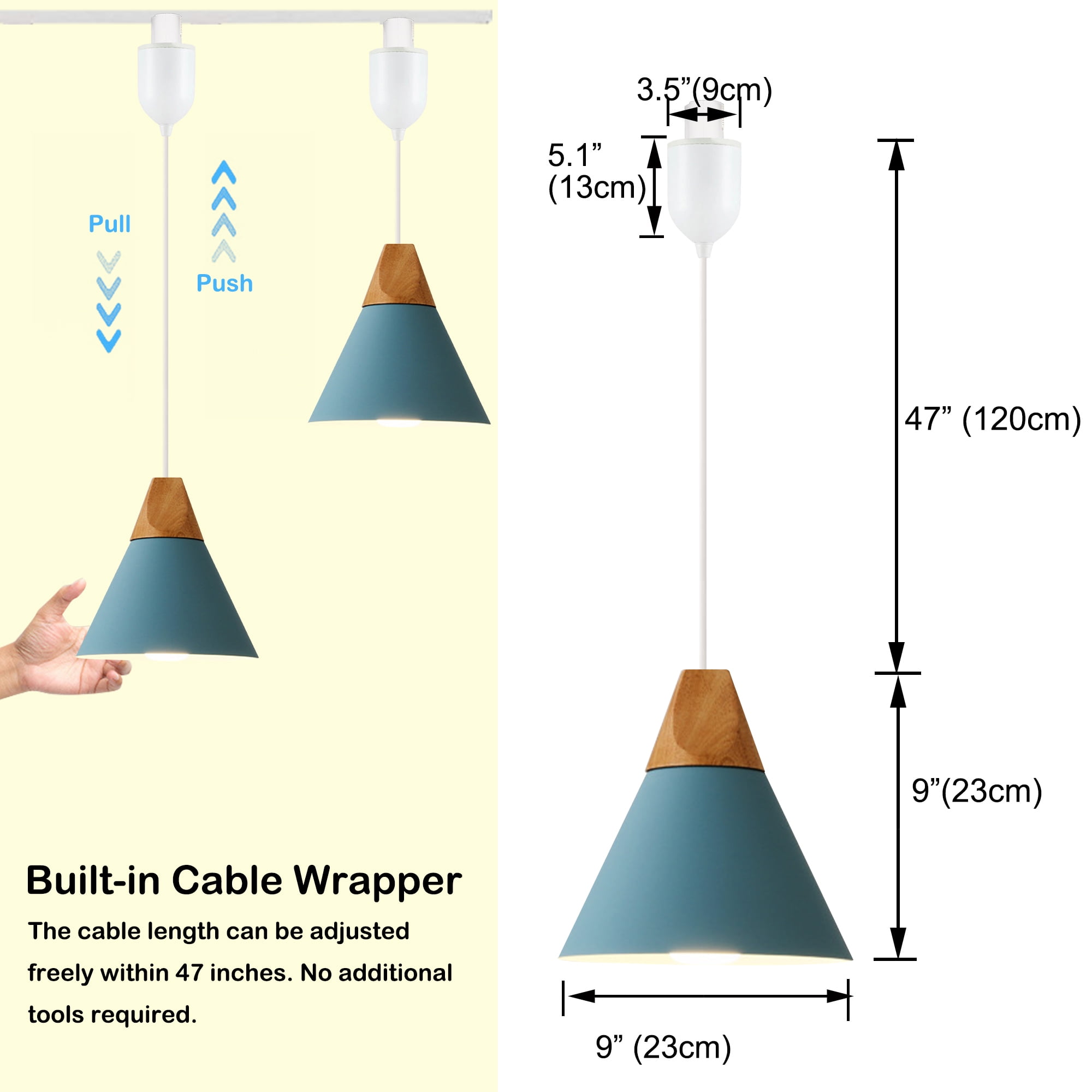 Kiven J-Type Track Lighting Light fixture, Blue Modern Metal Juno Track Pendant Light with Built-in Cable Wrapper, Adjustable Length for Bedroom Kitchen Home Lighting, 1-Light