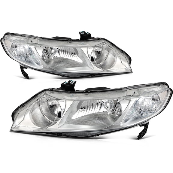 Pair For 2006-11 Honda Civic Sedan Chrome Housing Left Right Headlights Assembly
