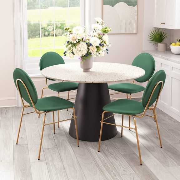 Jorf Dining Table Beige & Bronze Dining Table, Modern Style, Faux Terrazzo MDF round shape tabletop, Steel, Indoor Dining
