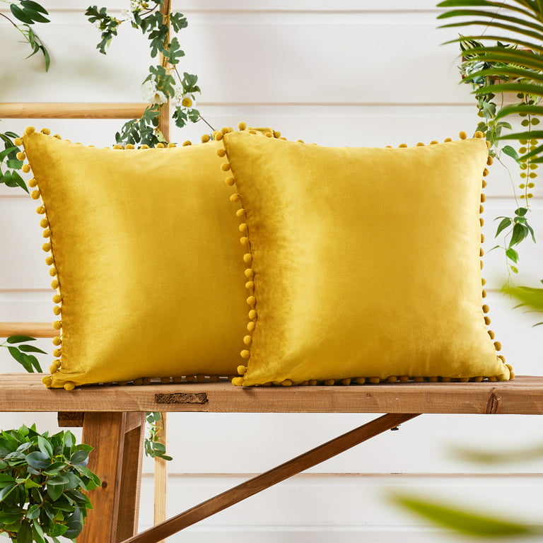 Deconovo Set of 2 Velvet Cushion Covers Throw Pillow with Invisible Zipper, Lemon Yellow / 24W x24 L inch