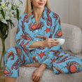 thumbnail image 6 of Pajama Sets for Women 2 Pcs, Starfish Shrimp Crabs Button Down Long Sleeve Sleepwear Lounge PJ Sets, 6 of 6