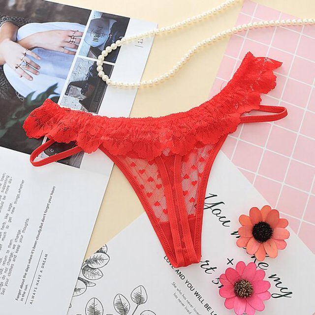 Lingerie pour Femmes Femmes en Forme de Coeur Fesse Ouverte Taille Basse Femmes T-Slips Sous-Vêtements Femmes