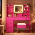 thumbnail image 3 of Ktaxon Large 47.2" Makeup Vanity with 3 Color Lights, Dressing Table with USB Charging Station, Pink, 3 of 10