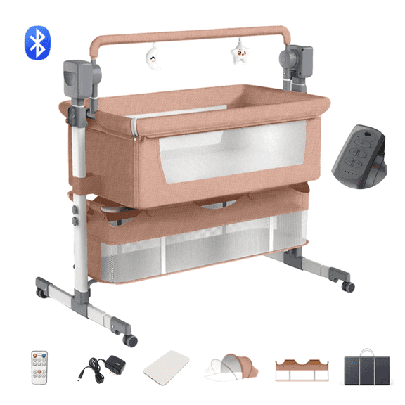 Baby Bassinet,Infant Crib with Height adjustable,Mosquito Net for Toddlers(0-36),Unisex,Brown