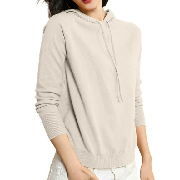 XIAONU Womens Hoodies Baggy -Lined Knitted Hoodie Sweatshirts Solid Color Long Sleeve Drawstring Pullover Hooded