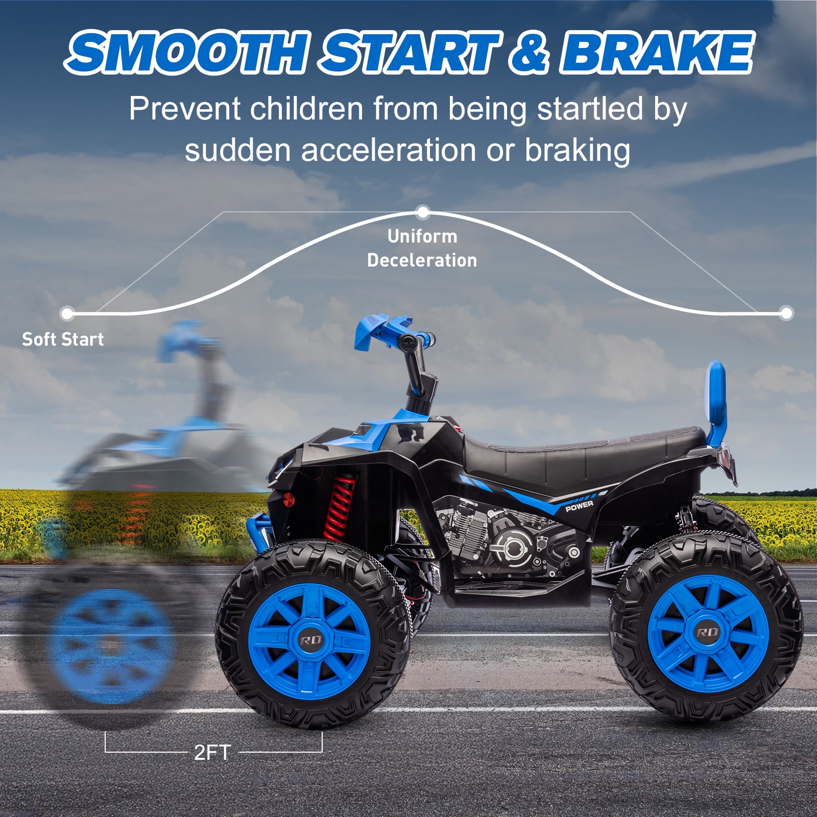 MUKIDY 24V Kids ATV 4-Wheeler, 24 Volt Ride on Toy for 3-8 Kid w/ 2x200W Motor, 5Mph Max Speed - Blue