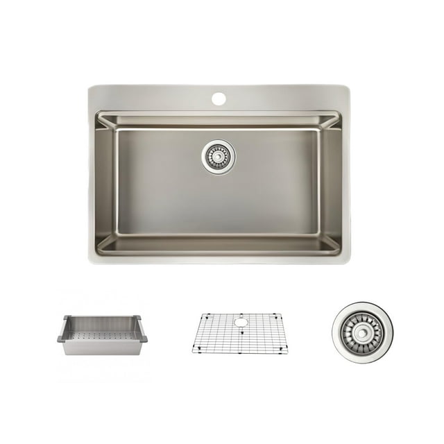 Poste de Travail d'Évier de Cuisine Encastré en Acier Inoxydable - Bol Simple de 31 Pouces avec Accessoires