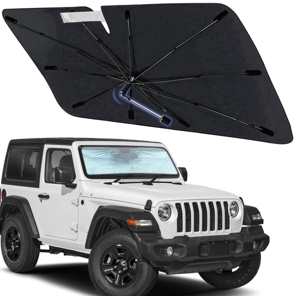 Windshield Sun Shade Umbrella for Jeep Wrangler JL JLU/Gladiator JT 2018-2025/2020-2025, Foldable Car Sunshade for Front Window with 360 Rotating Shaft, Custom-Fit Car Shades for UV and Heat Blocking