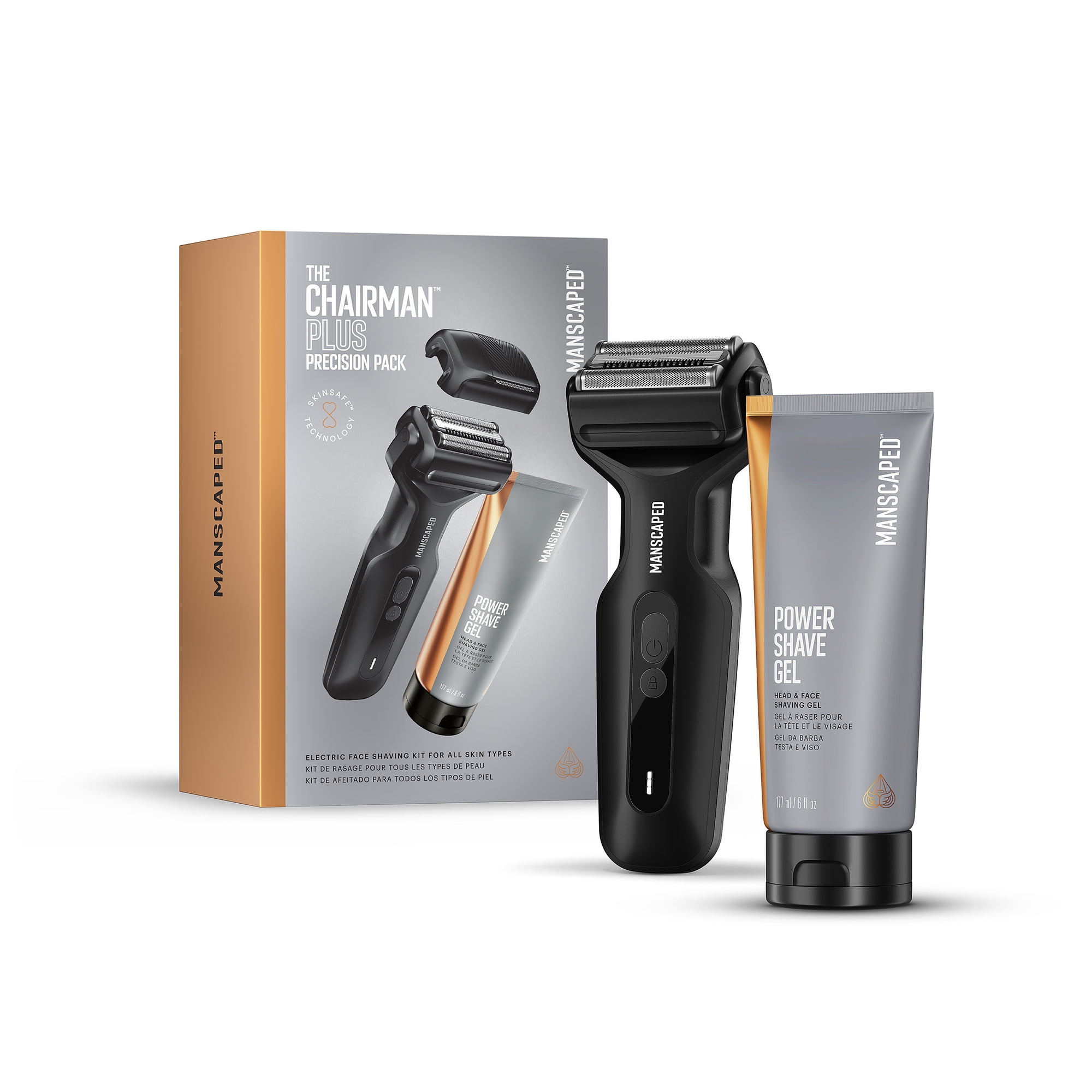 MANSCAPED® Chairman Plus Precision Pack, Men's Electric Foil Shaver for Face, SkinSafe® Precision Trimmer with 6 fl oz Power Shave Gel, Black