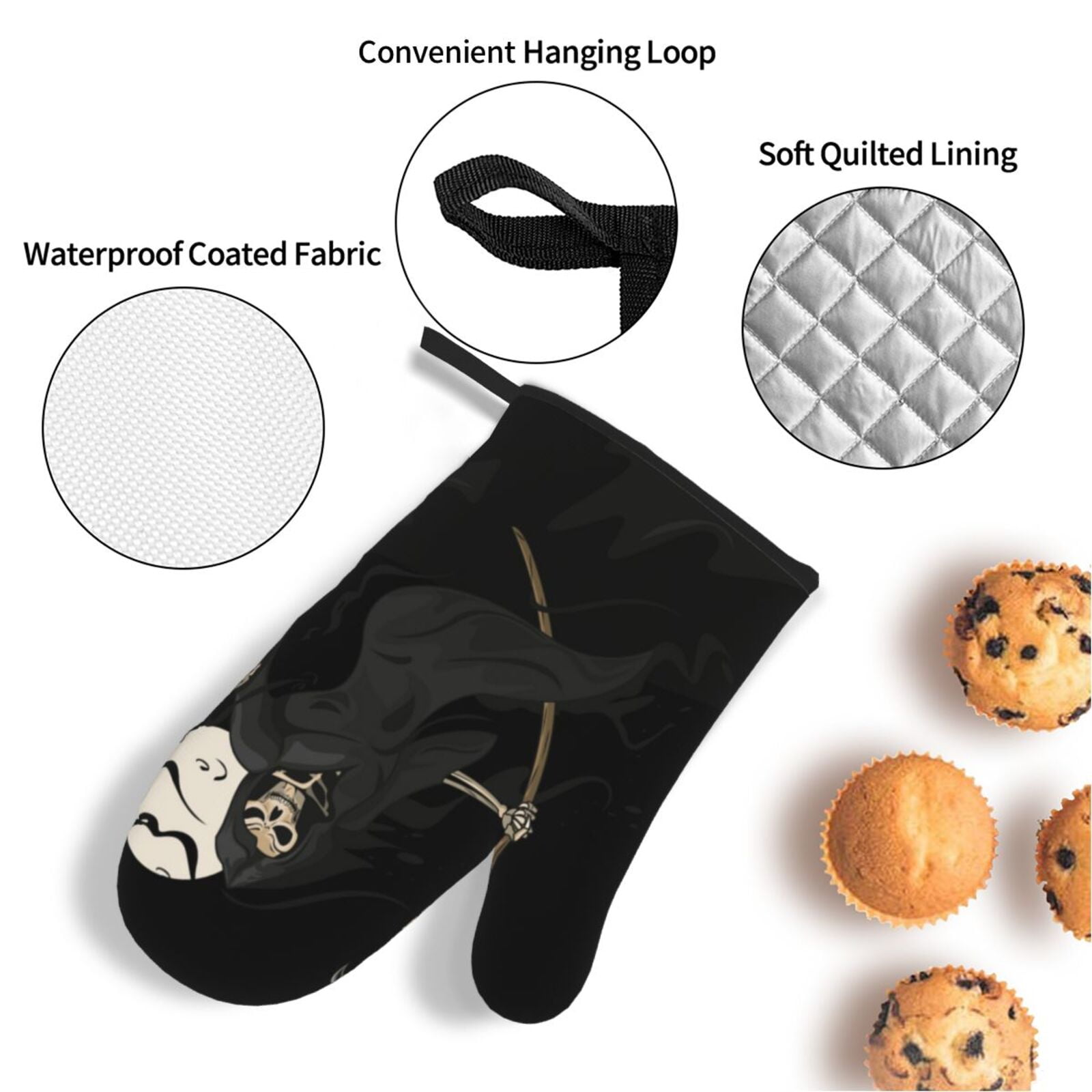 Grim Reaper Skull Moon 4Pcs Oven Mitts and Pot Holders Sets Oven Kitchen Gloves Hot Pads for Cooking BBQ Baking Grilling