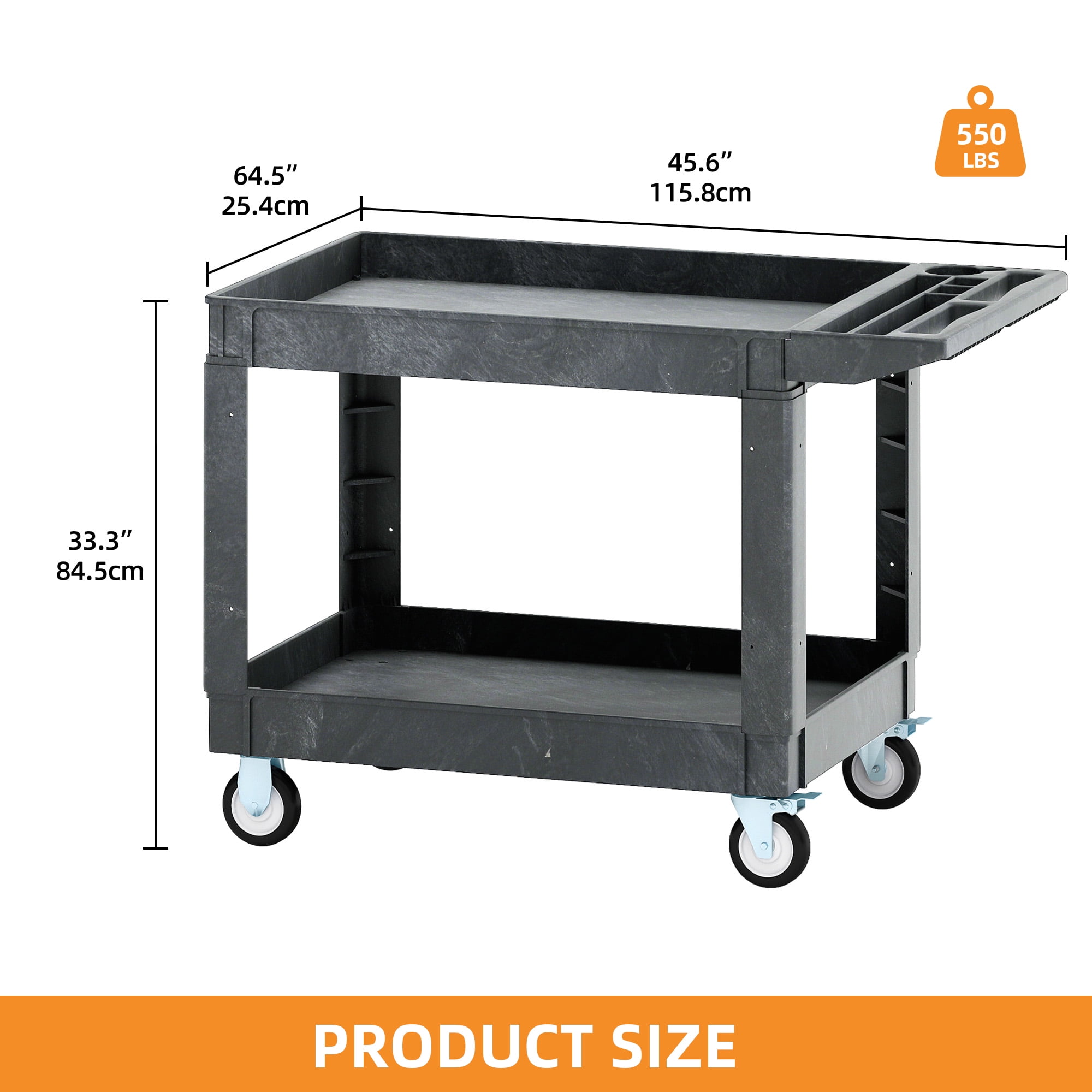 Uforic Rolling Utility Cart with Lockable Wheels, High Density Polyethylene Gray