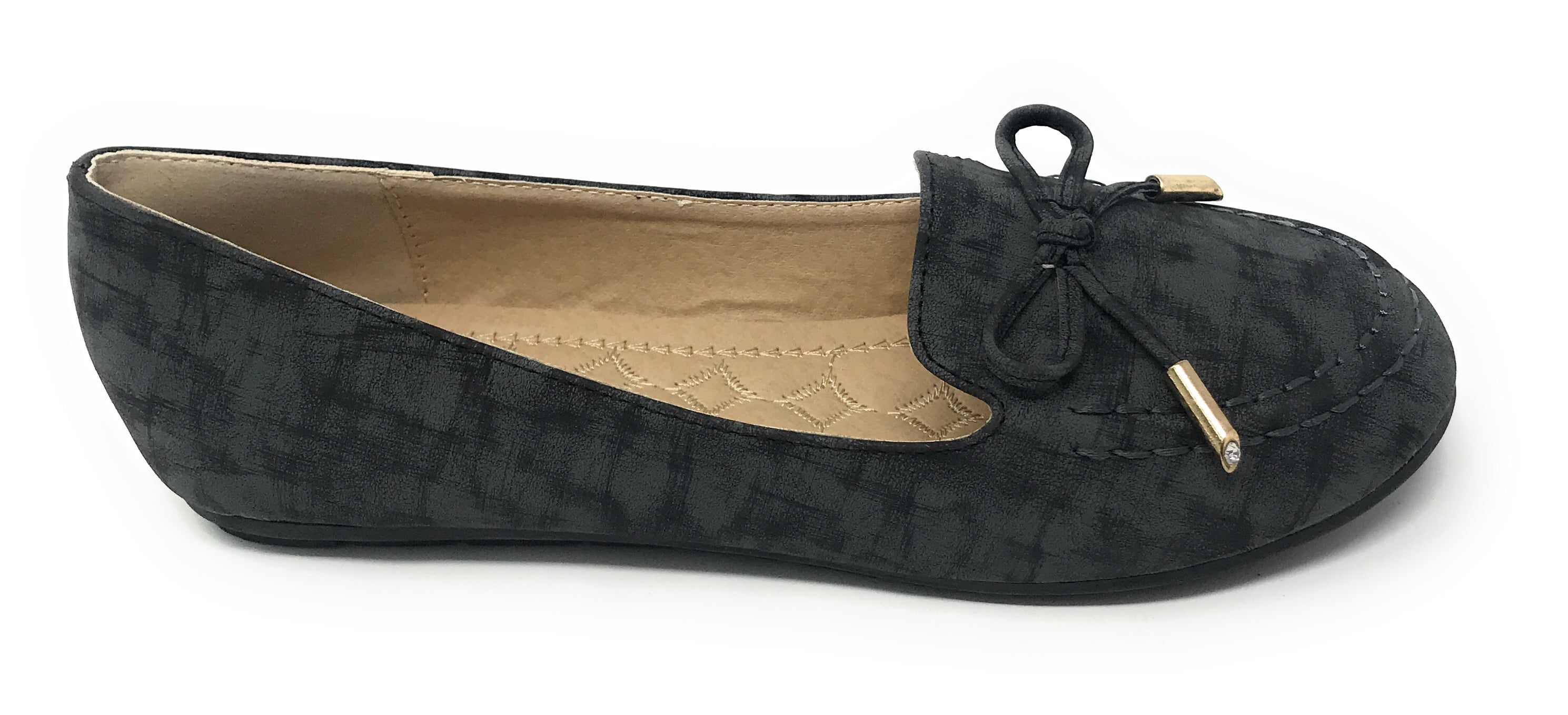 Victoria K Women's Bow With Gold Tipping Distressed Ballerina Flats