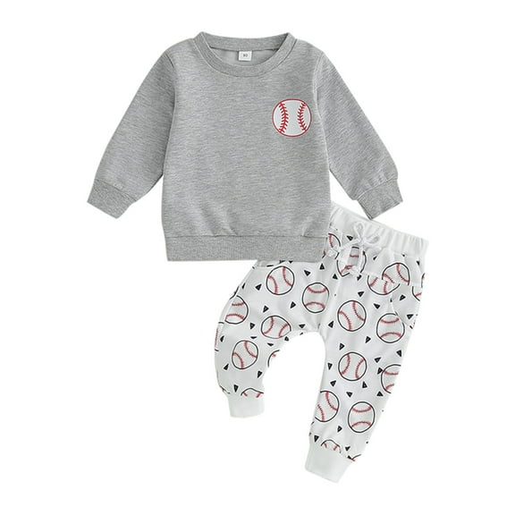 XIMIN Toddler Baby Boy 2Pcs Clothes Set Sweat Suit Outfit Cute Baseball Print Long Sleeve Crew Neck Sweatshirt & Long Jogger Pant Fall Winter Sets