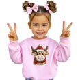 thumbnail image 4 of Ink Printed Image NOT a Chenille Patch Cow Sweatshirt for Women, Teens & Kids Faux Yarn Christmas Sweater Pink Sweatshirt 5-6, 4 of 6