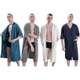 thumbnail image 4 of Womens Mens Nightgowns Robe Waffle Sleepdress Kimono Bathrobe 3/4 Long Sleeve Soft Sleepshirt Loungewear Spa Bathrobe M-3XL, 4 of 11