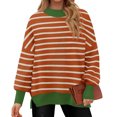 thumbnail image 5 of ChaoHeng Ladies Sweaters Stripe Long Sleeve Round-Neck Tops 2024 Fashion Trendy(Orange,S), 5 of 9