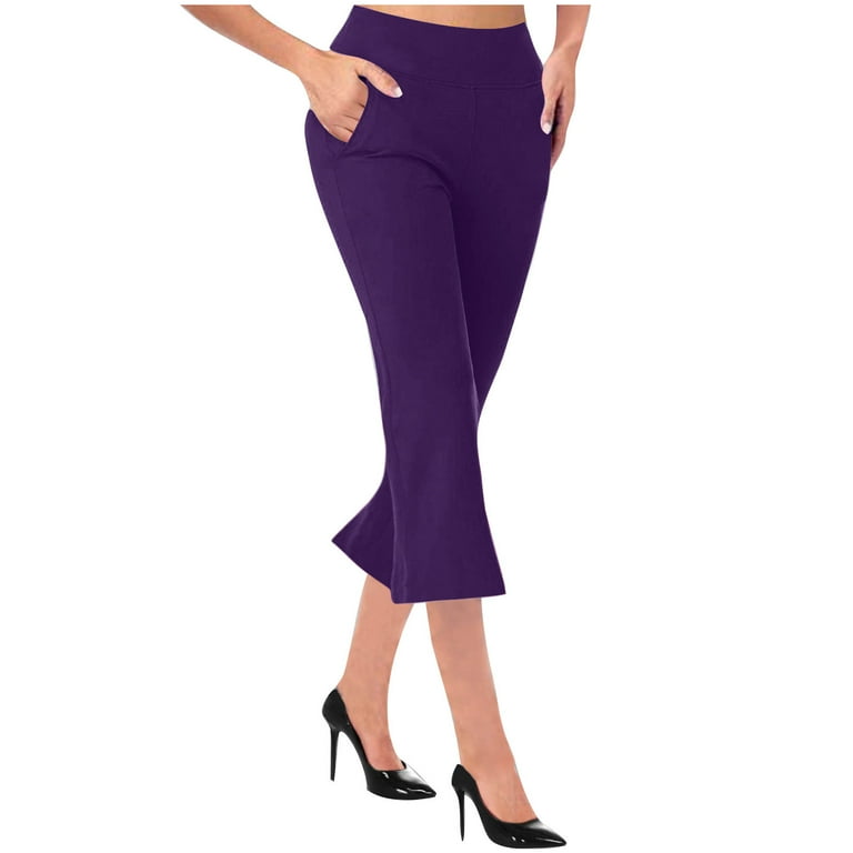 CFLVAEK Women Flare Dress Pants with Pockets Dressy Slim Fit High Waist Capris Casual Summer Business Pant Female Capri Pant for Work