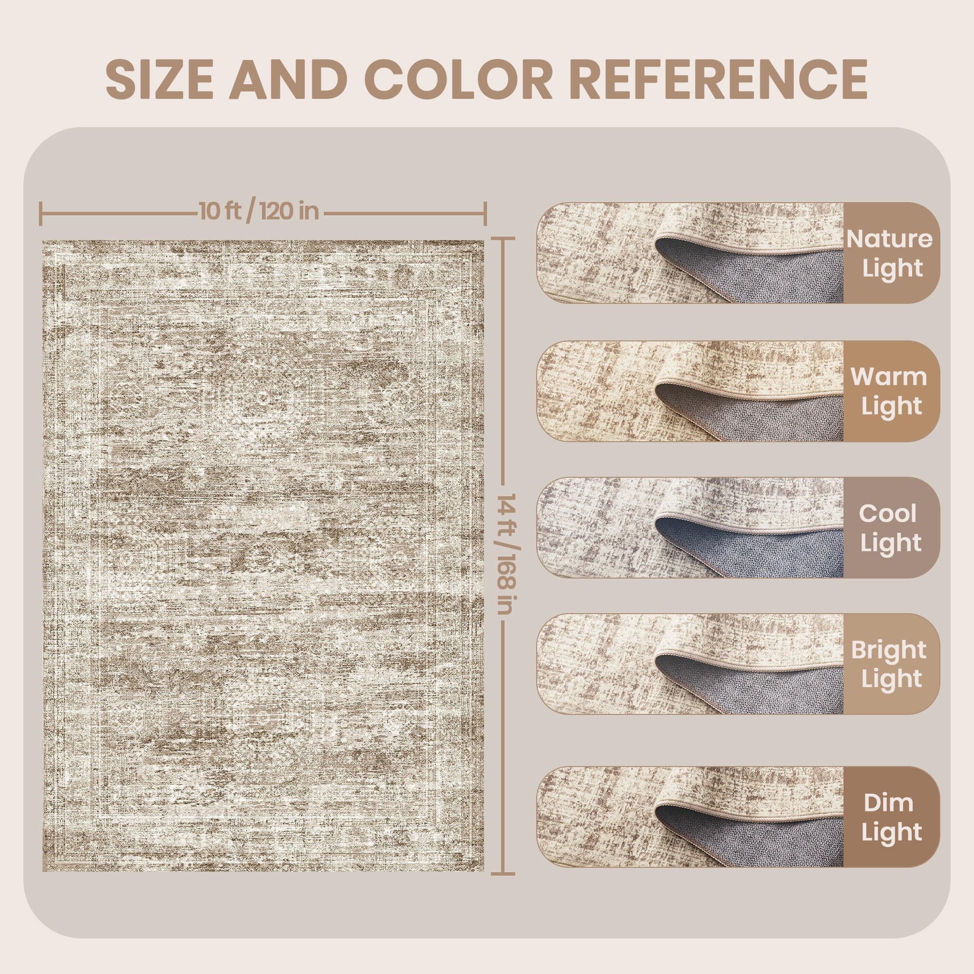 Roxstand Washable Rugs 10x14, Vintage Distressed Area Rugs for Living Room, Non Slip Accent Bedroom Rug (10'x14', Brown)