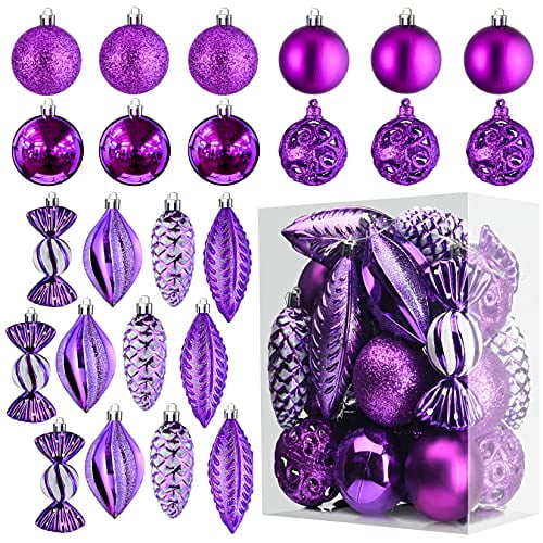 Purple Christmas Ball Ornaments for Christmas Decorations 24 Pieces