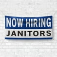 thumbnail image 4 of Now Hiring Janitors 13 oz Heavy Duty Vinyl Banner Janitor Jobs Available Custodian Help Wanted Sign for Business Advertising Indoor/Outdoor Single-Sided with Metal Grommets (4x8 ft, Wh & Bl & Bk), 4 of 6