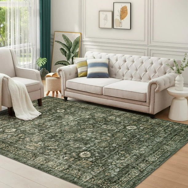 Alfombra Morebes Vintage, grande, lavable, 240 x 300 cm, color verde oscuro