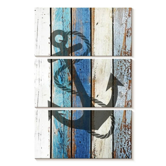 Elephant Stock Wooden Nautical Wall Art - Vertical Multi Panel Canvas - Living Room Wall Decor - Nautical Multi Panel - Blue And Beige Decor - 14" x 23"