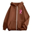 thumbnail image 5 of Wangmeiwg Women's Sweatshirts Fashion Women's Autumn Winter Cancer Awareness Ribbon Feather Print Zipper Long Sleeve Pocket Drawstring Casual Hooded Sweatshirt Brown 3XL, 5 of 5