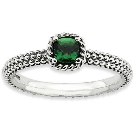 Created Emerald Cross - Stackable Expressions Created Emerald Sterling Silver Polished Ring