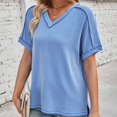thumbnail image 7 of Annhoo Womens Summer Tops Casual Cozy V Neck Short Sleeve Shirts Loose Side Slit Texture Knit Blouse Tees, 7 of 7