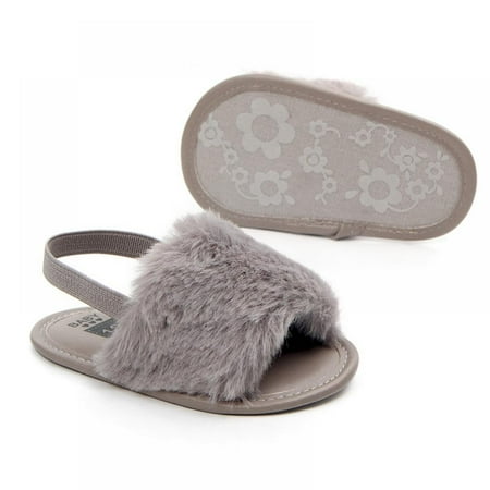 

Infant Baby Girls Sandals Baby Girls First Walker Toddler Soft Sole Shoes Plush Anti-slip Sandal Princess Dress Slippers
