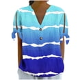 thumbnail image 1 of Tops Sueltos Casuales para las Mujeres No Posicionamiento Impreso Botón de Cuello en V Manga Corta Atada Camiseta, Top de Verano de Moda, 1 of 7