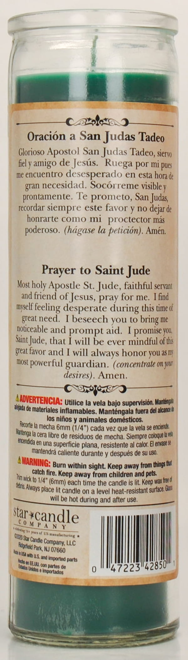 (2 pack) Prayer Candle St Jude Jazmin Scent Green Wax, 8 Inch