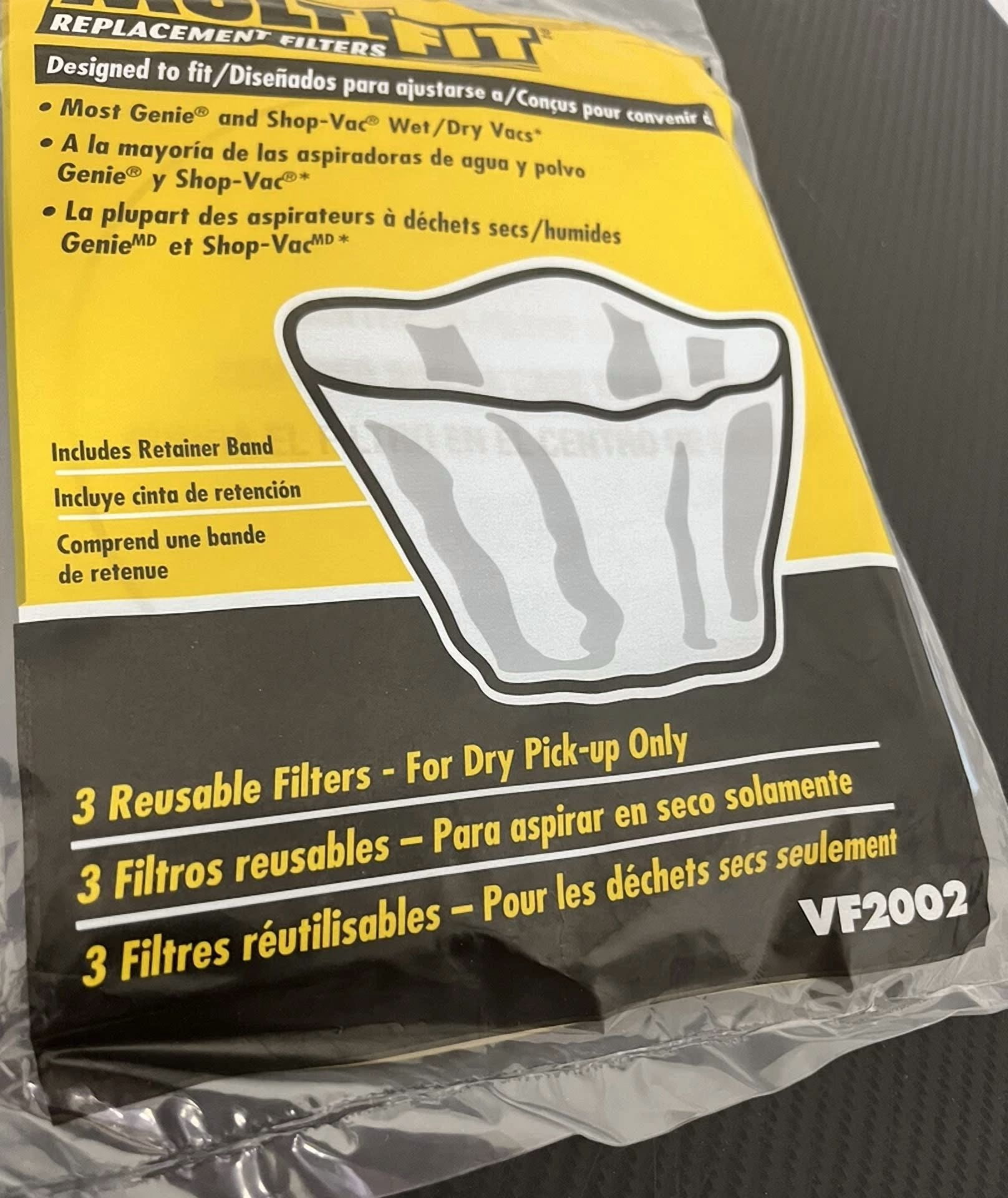 CRESTIN- 3-Pack Disposable Dry Filter With Retainer Band F/ Most Shop-Vac Wet/Dry Vacuums