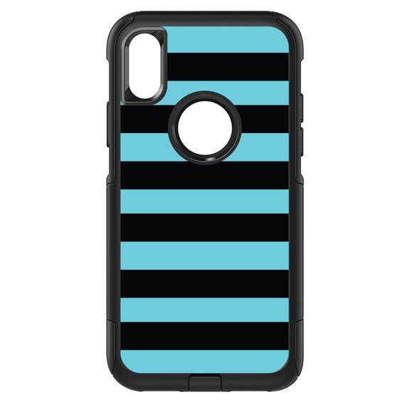 DistinctInk Custom SKIN / DECAL compatible with OtterBox Commuter for iPhone XS MAX (6.5" Screen) - Black & Cyan Bold Horizontal Stripes
