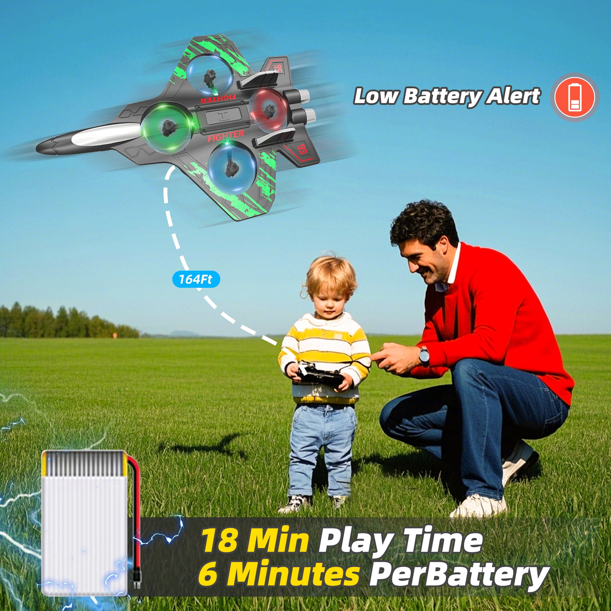 RC Plane Radio Control Helicopter 2.4GHZ Remote Control Airplane 360°Flip Jet Fighter with LED Lights Foam RC Airplanes Helicopter Toy for Kids, Spinning Drone