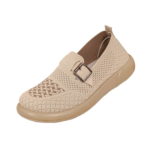Wensltd Women Loafers Wide Width Round Toe Flats for Spring Daily Walking Solid Color Beige