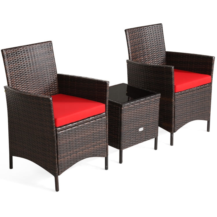 Aimee Lii 3 Pieces Wicker Patio Furniture Set, Conversation Sofa Bench Cushion, Modern Patio Furniture, Red Aimee Lii 3 Pieces Wicker Patio Furniture Set, Conversation Sofa Bench Cushion, Modern Patio Furniture, Red