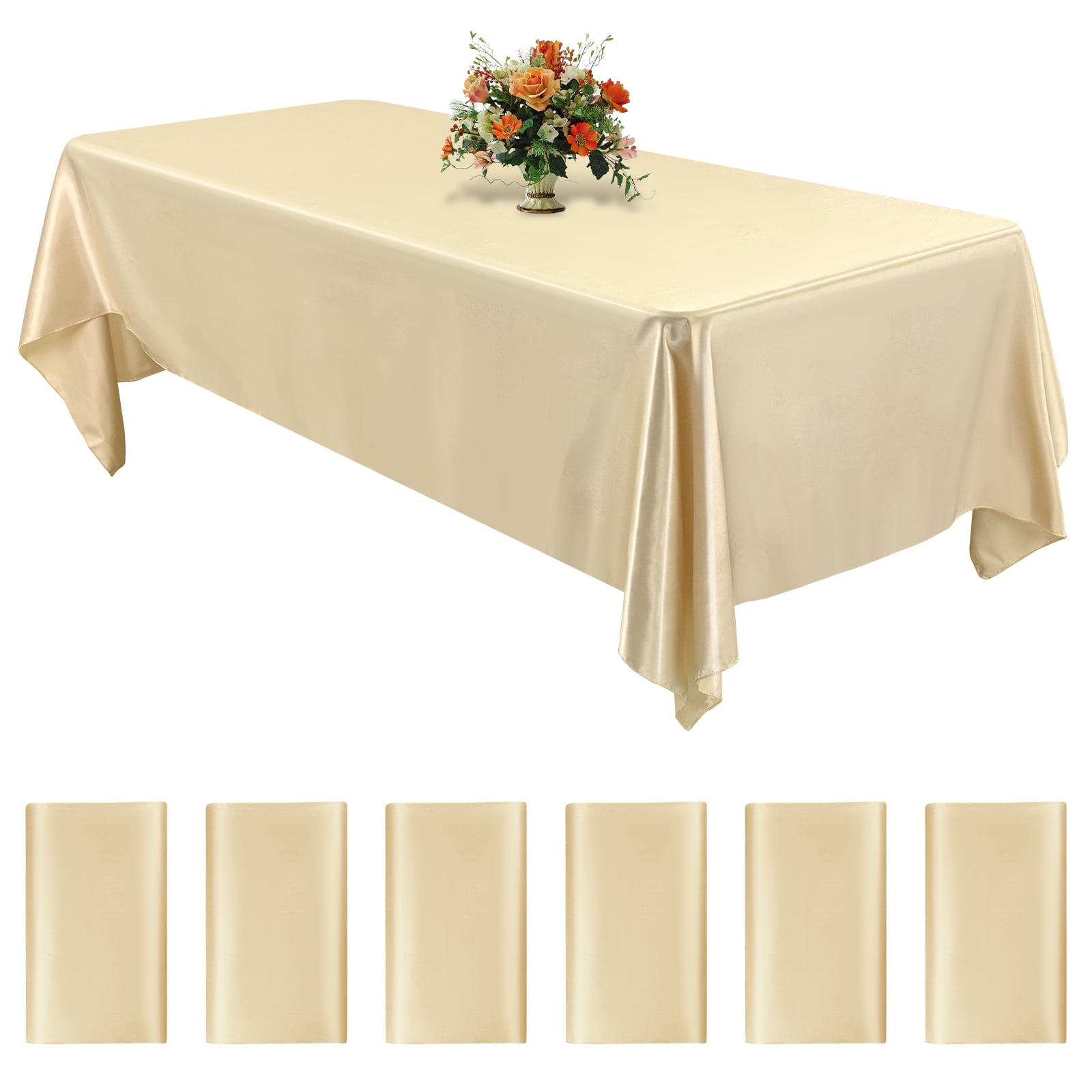 6 Packs Champagne Satin Tablecloth 57 x 108 Inch Overlay Satin Table ...