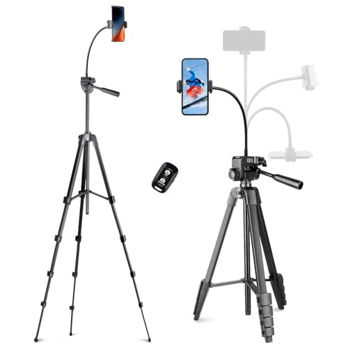 Aureday Phone Tripod, 82 Tripod for iPhone with Flexible Gooseneck, Wireless Remote and Phone Holder, Extendable Cell Phone&Camera Tripod Stand for Selfies/Video Recording/Live Streaming/Vlogging